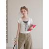 White fake two-piece lace-up U-neck fungus edge short-sleeved T-shirt women's summer new slim-fitting and thin short top