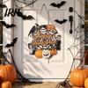 Indoor Outdoor Holiday Sign Black Cat Ghost Door Sign, Halloween Decorative Plaque, Wooden Hanging Craft Decorations Vintage Rustic Decor with