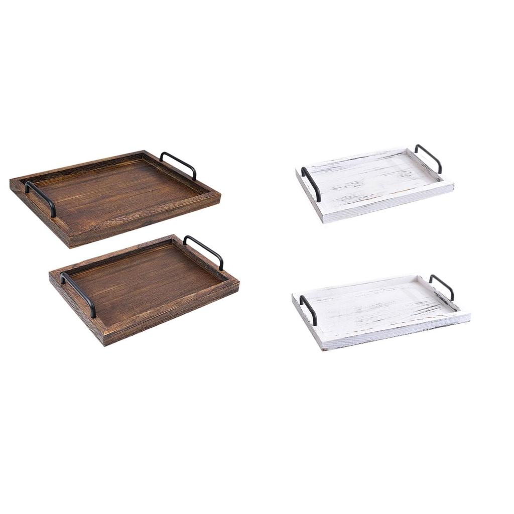 2x Rustic Serving Trays Multipurpose Rectangular Stylish for Tea Food Coffee