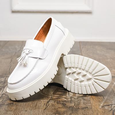 Fashion Designer New Black White Tassels Loafers For Men Flats Walking Platform Height Increasing Shoes Business Dress Footwear