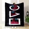 Red Hooded Characters with Geometric Masks Design Flannel Blanket for Bedroom, Living Room, Sofa, and Nap