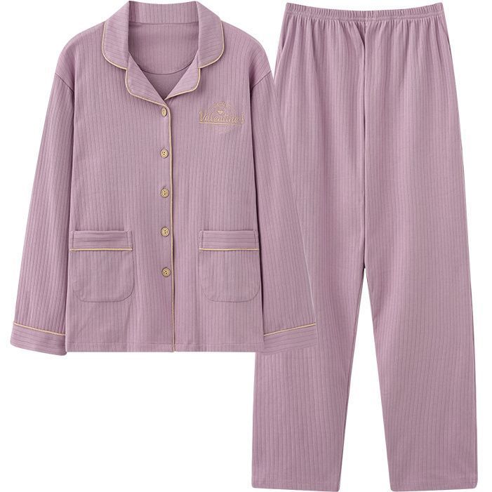 Double-sided 100% Cotton Pajamas Women's Spring and Autumn Long-sleeved Plus Size Cardigan Young and Middle-aged Ladies Cotton Suit Home Service