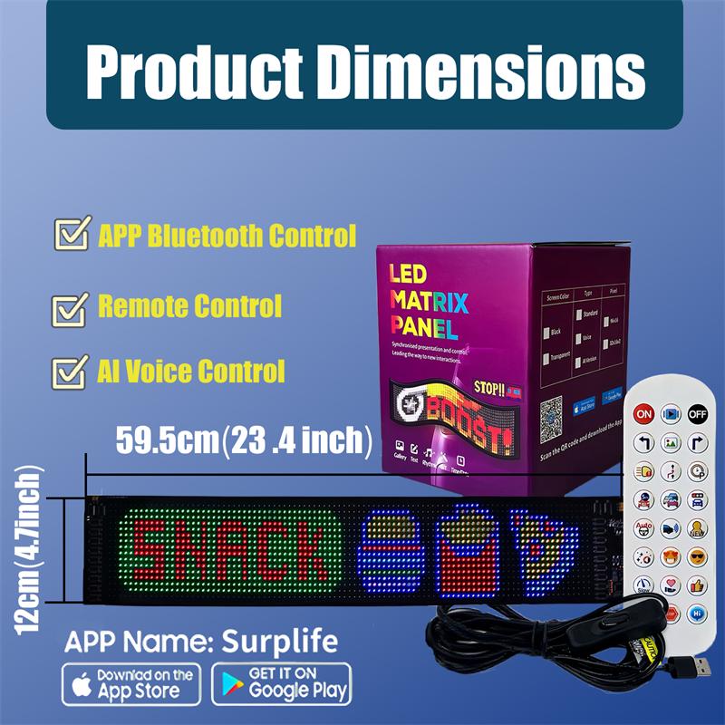 LED Matrix Panel with AI Voice Control, App Programmable Pixel Sign for Car with Flexible Scrolling Text & Animation Display