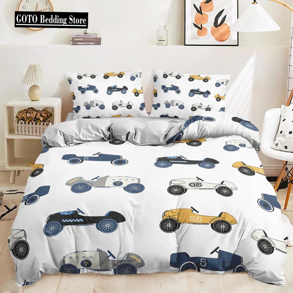 Microfiber Winter Bed Linen Kid Cartoon Toy Car Engineering Vehicles,Buses,Taxis Comforter Bedding Sets Duvet Cover +pillowcases