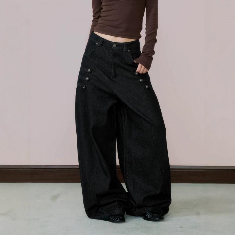 Vintage Court Style Wide Leg Jeans Unisex Loose Straight Pants Men Women