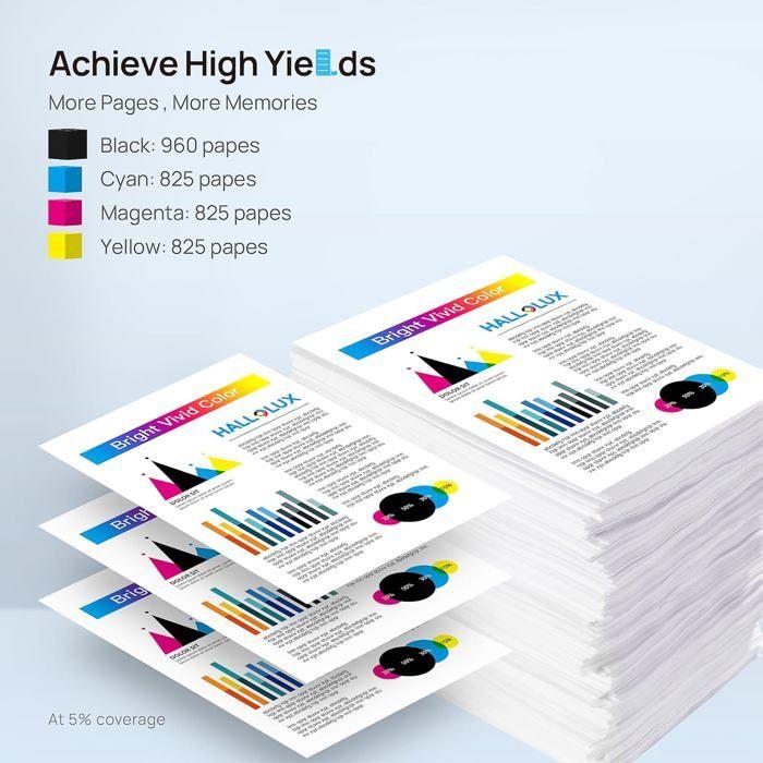 Cartuchos de Impressora - HALLOLUX - 903XL - Pacote de 4 - Compatível com HP OfficeJet 6950/6960/6970 - Multicolor