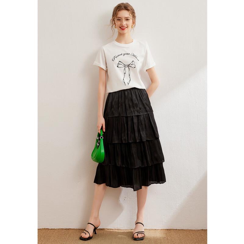 Bailuyu Cotton Letter Butterfly Print Short Sleeve T-Shirt