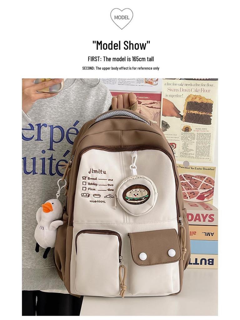 Japanese & Korean Style Large Capacity Color Block Backpack for High & Middle School Girls