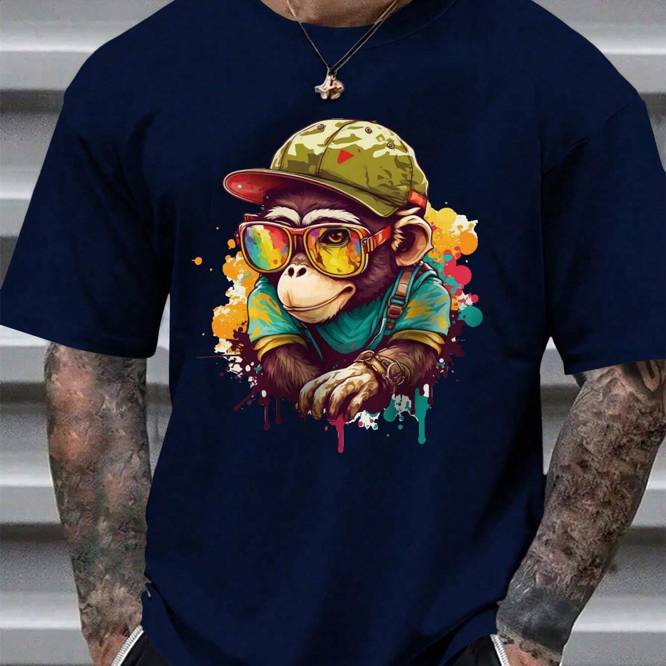 

Мужская летняя повседневная футболка с коротким рукавом и круглым вырезом с принтом мультяшной гориллы M