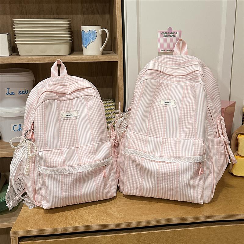 Striped Backpack, Student Schoolbag, Commuter Large-capacity Backpack
