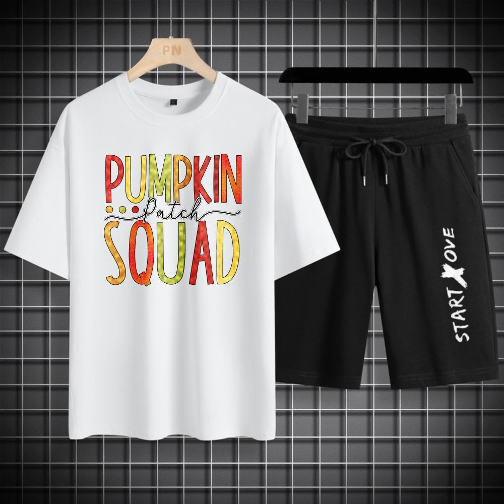 

Men s sets Summer Quick drying Pumpkin Squad printed Graphic T-shirts Suit sets Tracksuits men s clothing Set S