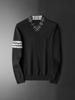 Men's V-Neck Jacquard Wool Sweater - 2025 European Autumn/Winter Collection