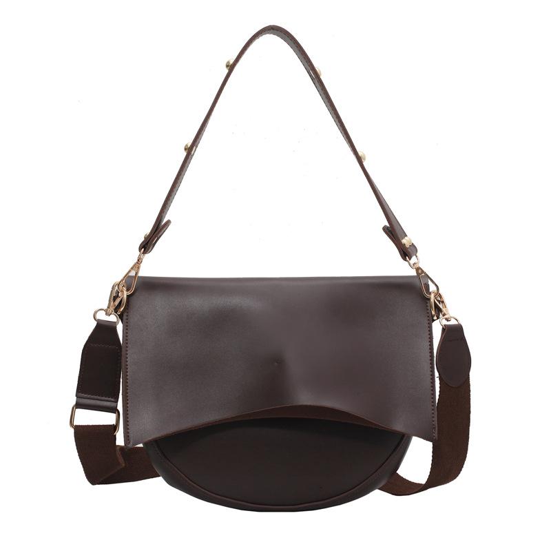 

Retro minimalist niche design saddle bag PU solid color women s commuting versatile messenger bag темно-коричневого кольору