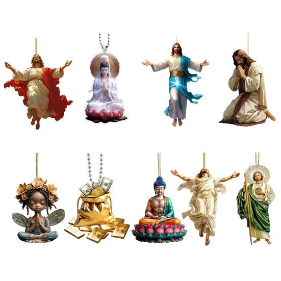 Yousheng 2D Acrylic Jesus Christ Ornament Car Rearview Mirror Hanging Decor Auto Interior Religious Gift for Christian Retro Faith Accessories