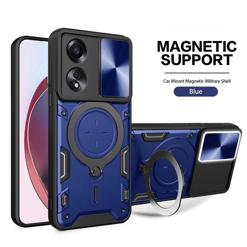 For Oppo A18 A38 A58 A78 A60 4G Case Shockproof Armor Magnetic Ring Stand Cover for Oppo A98 A79 5G Slide Camera Protect Fundas