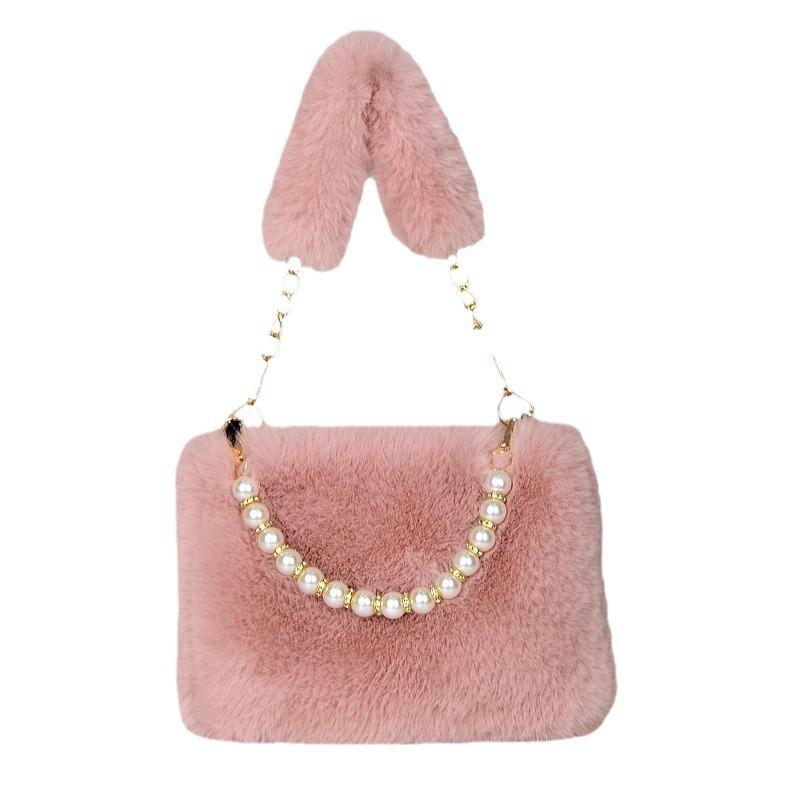 Niche Design Spring and Summer Hair Bag New Fashion Pearl Handbag Plush Messenger Women's Bag