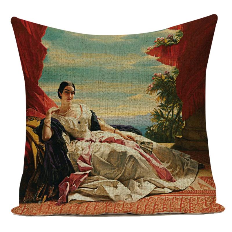 Pearl Girl Wearing Earrings Art Oil Painting Decorative Throw Pillow Case Polyester Cushion Cover for Living Room Decoration