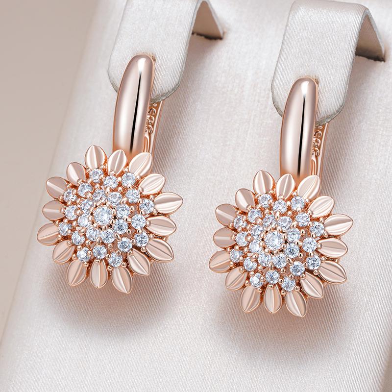 Rose Gold Color Creative Crystal Flower Drop Earrings For Women Fashion Natural Zircon Accessories Vintage Jewelry