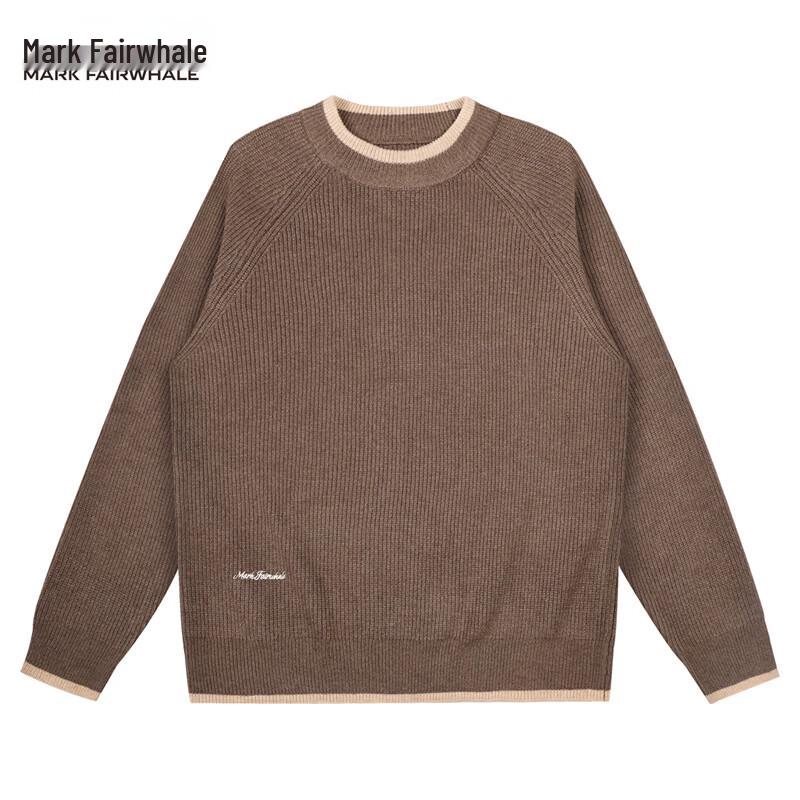 Mark Fairwhale Men's Thick Embroidered Colorblock Crew Neck Sweater