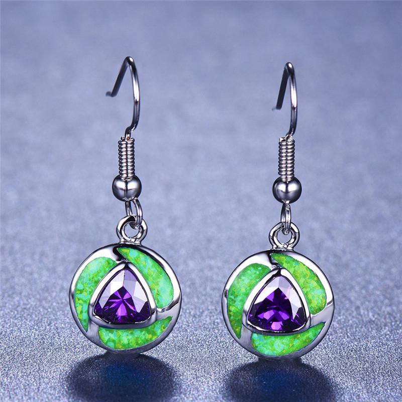 Boho Vintage White Imitation Fire Opal Long Dangle Earrings For Women Geometric Triangle Purple Zircon Earrings Wedding
