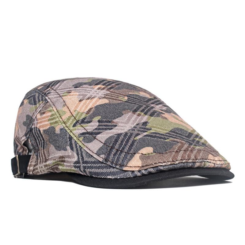 Men Women Scrawl Camouflage Duckbill Beret Cap Hollow Breathable Cotton Adjustable Cabbie Newsboy Driving Hunting Flat Hat