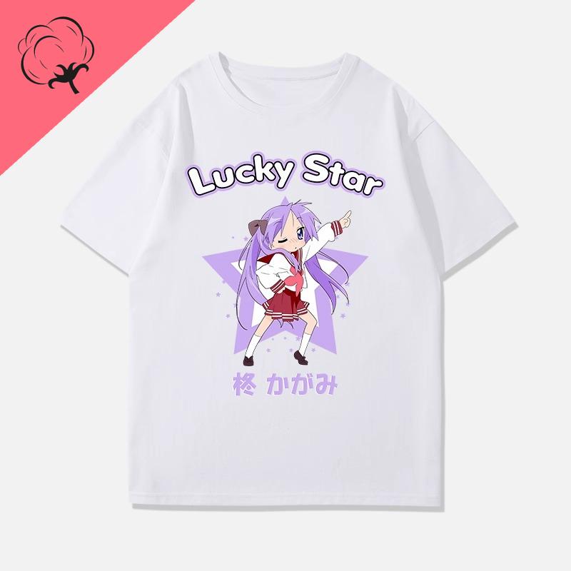 Anime Shirt Lucky Star Konata Camiseta Hot Sale Cotton Comic Y2k Clothes Cartoon Izumi Kagami Aesthetic Print Tee Unisexga Tops