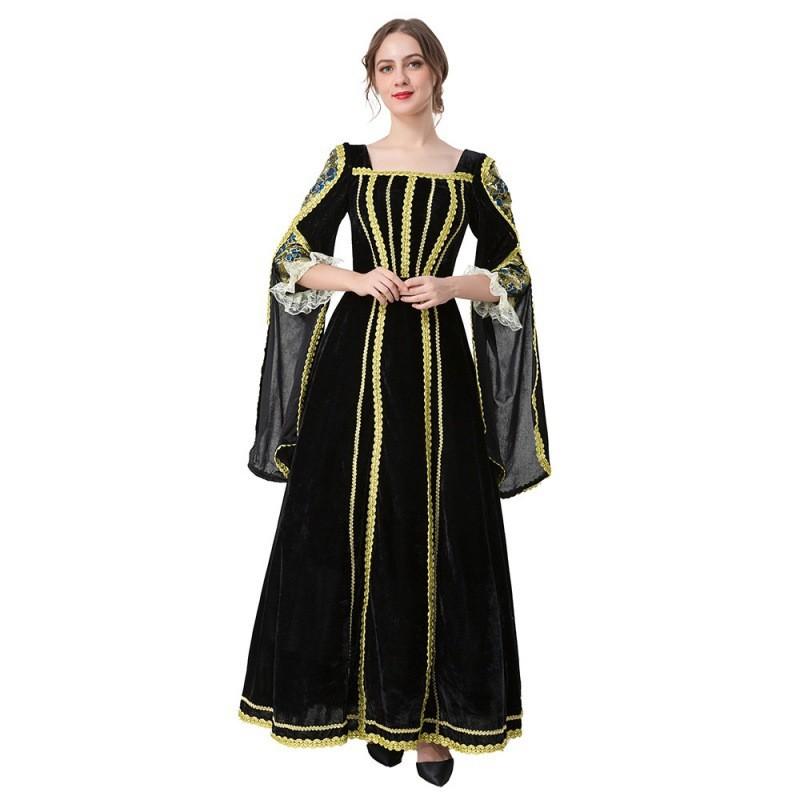 Elegant Black Retro Queen Cloak Costume For Halloween Adult Cosplay And Roleplay