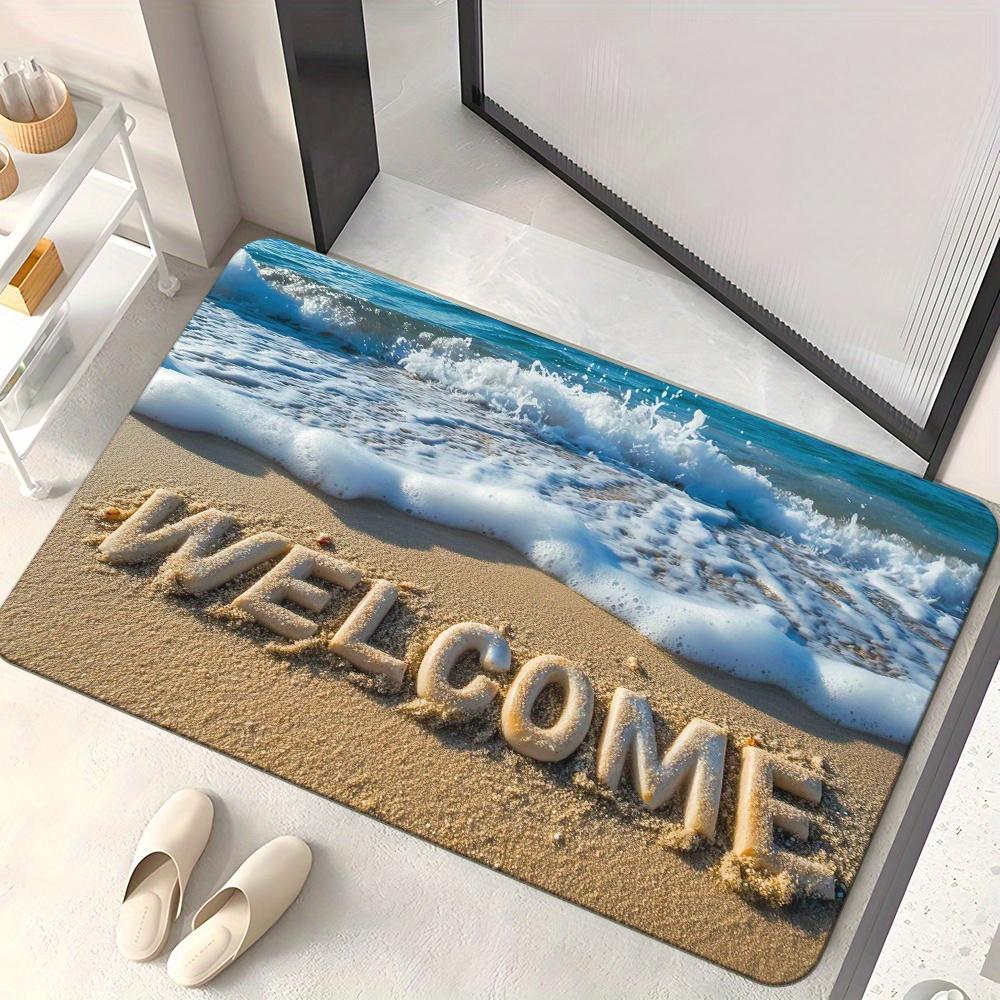 Ocean Wave Welcome Printed Door Mat Non-Slip Absorbent Entrance Rug for Bedroom Living Room Camping Picnic Yoga Floor Mat