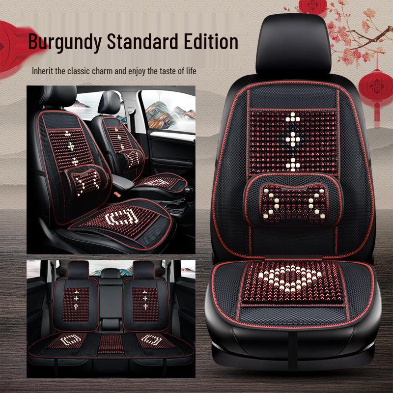 HD Chinese Knot Wooden Bead Car Seat Cushion - All-Season Interior Seat Cover