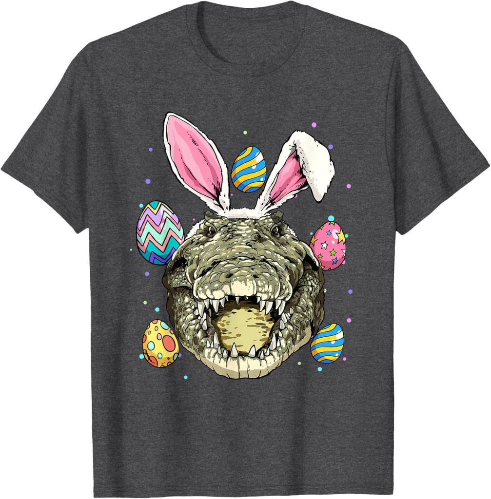 Easter Bunny Alligator Head Graphic Tee Funny Crocodile Lover Men's Short Sleeve T-Shirt