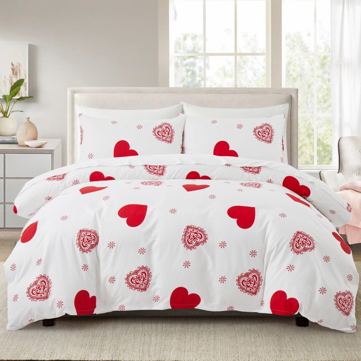 

Комплект постельного белья из 3 предметов с застежкой-молнией, пододеяльник Queen с красными сердечками, с рисунком в виде сердечек любви, белый комплект пододеяльников, милый принт EU single(135x200cm)