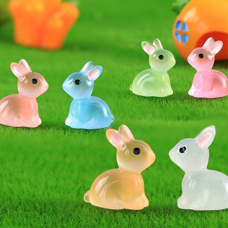 Glowing Rabbits Figurine Light Emitting Resin Decorations for Bedroom or Microlandscape Gardening Figurines 20PCS