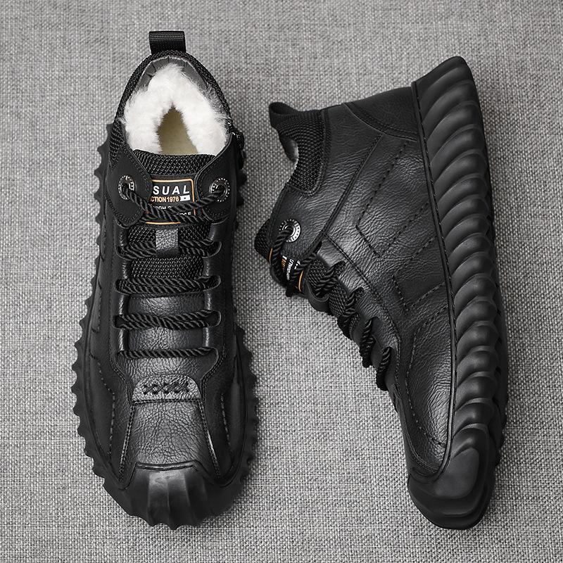 

Новые зимние мужские ботинки из хлопка, теплая шерстяная повседневная кожаная обувь с высоким верхом и кашемиром, мужские походные ботинки для активного отдыха D554 44 чёрный