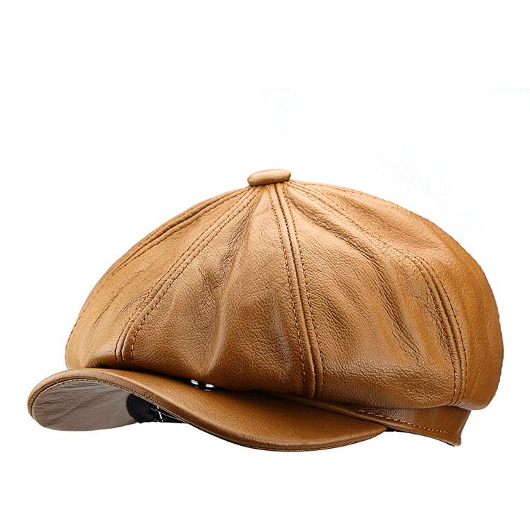 Jesienny Beret Chłopięcy z Prawdziwej Skóry - Modna Płaska Czapka Unisex