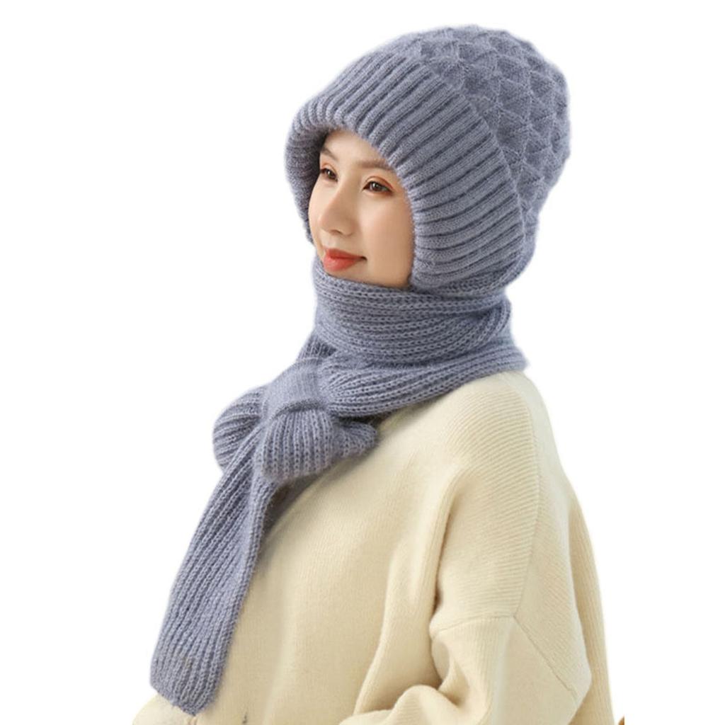 One Piece Hat Scarf Windproof Winter Knitting Thick Warm Ear Guard Hat for Woman Girs Winter Outdoor Use