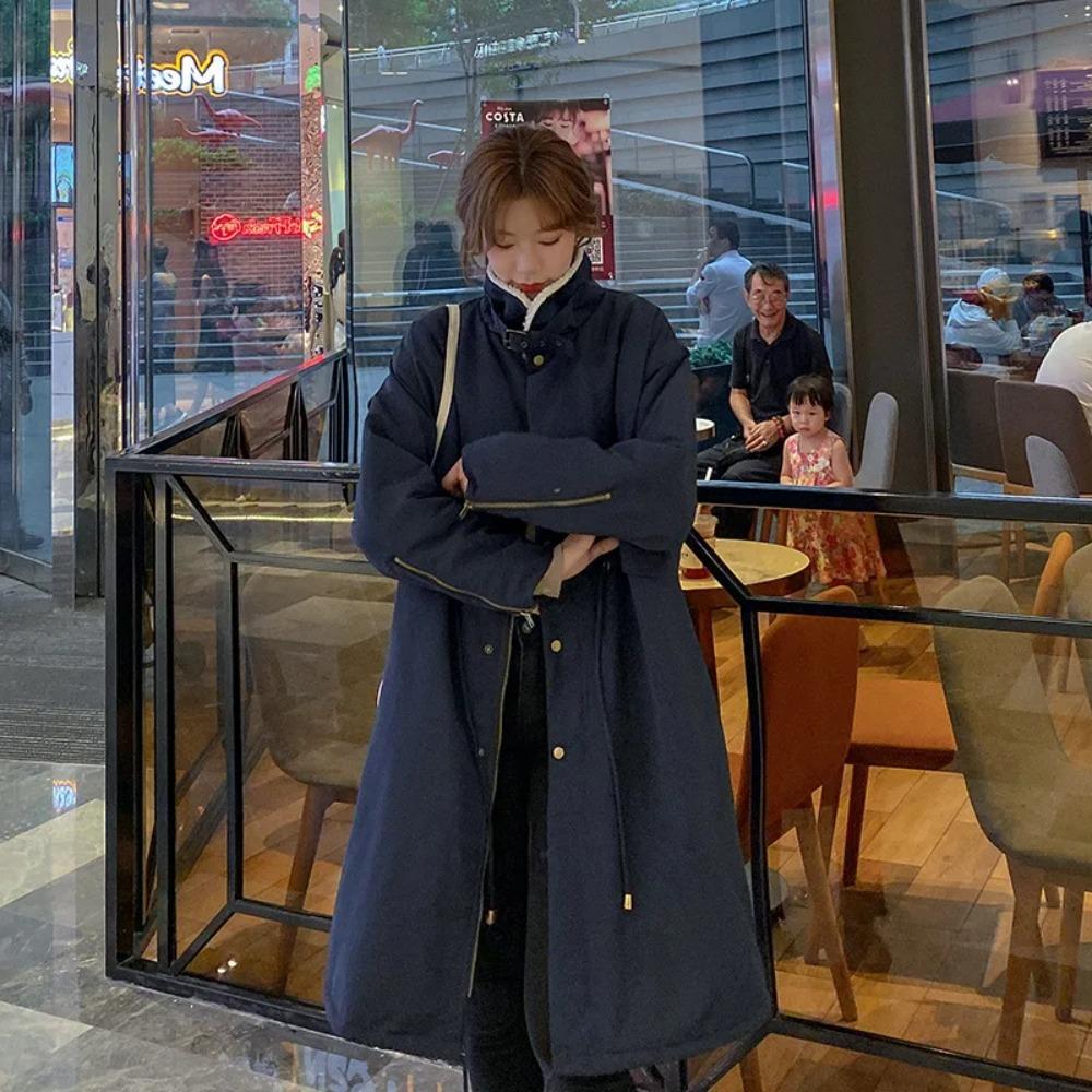 

Down Cotton Parkas Jacket Women s Mid-length Over The Knee Loose Fashion Winter Padded Female Thickened XL темно-синього кольору