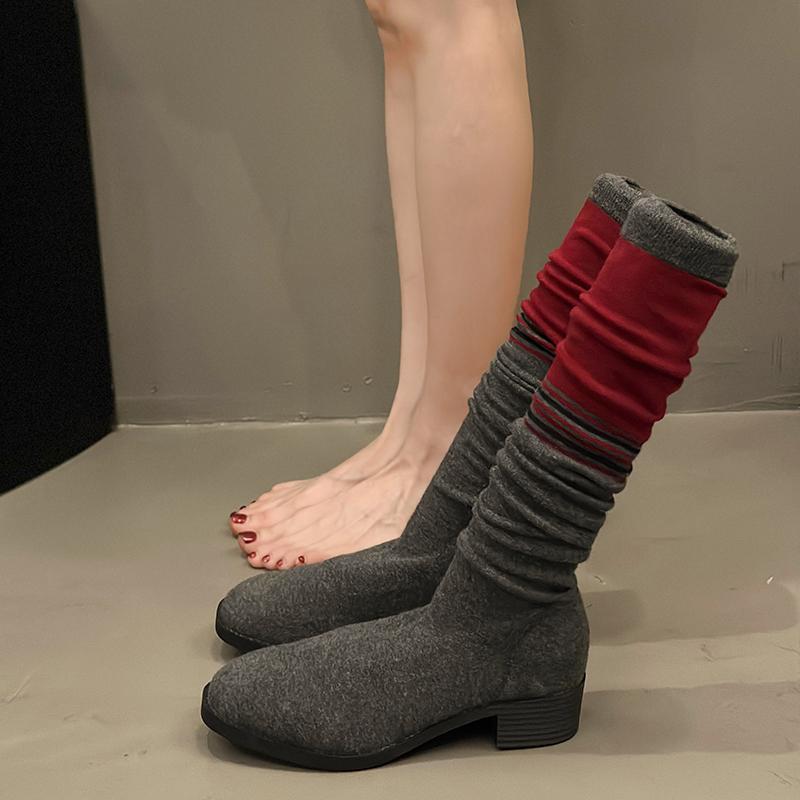 Fashion Thigh High Women Boots Over The Knee High Elastic Stretch Color Block Shoes Sock Long Zapatillas Mujer