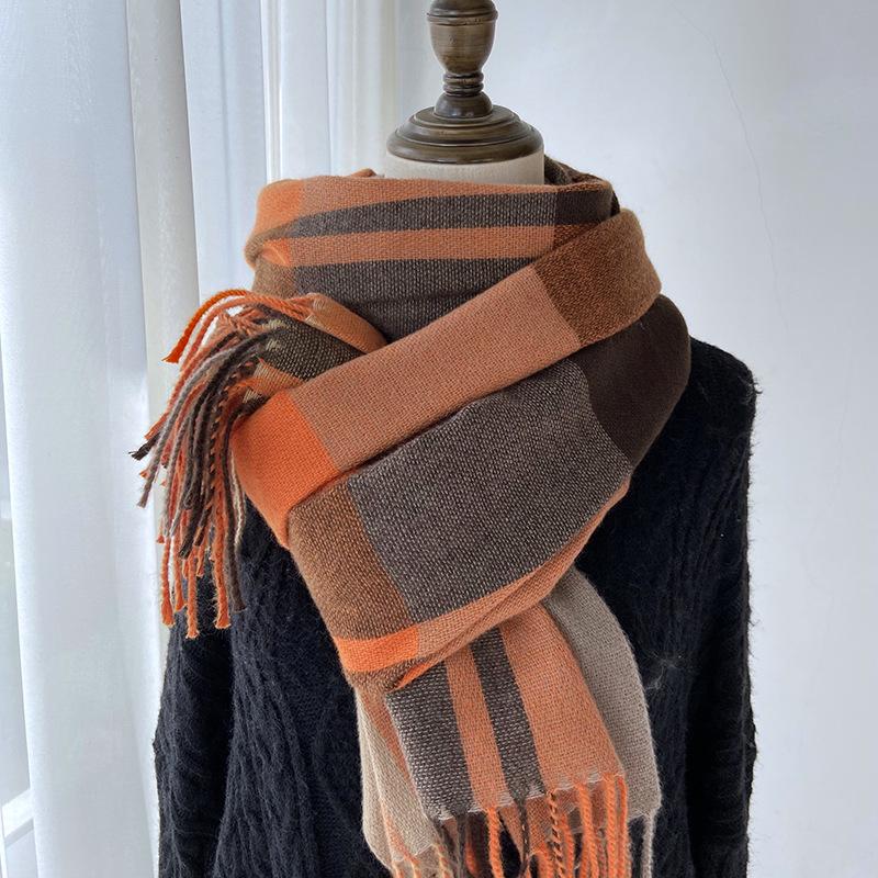 

Шарф для женщин, осень и зима, ощущение высокого класса, имитация кашемира, клетчатая шаль с кисточками, студенческий толстый и теплый шарф 70-180cm