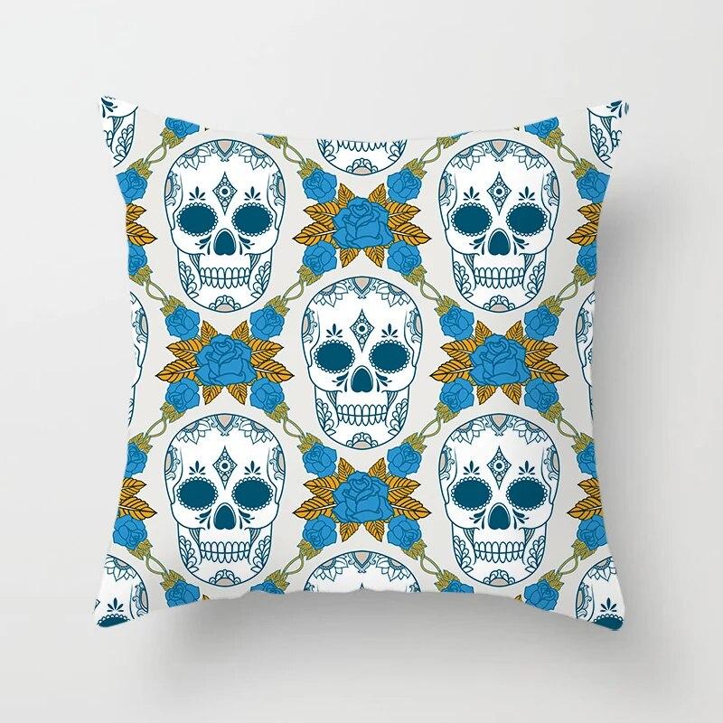 Față de pernă cu flori cu craniu geometric cu imprimare decorativă, pătrată, canapea mașină, husă de pernă de modă 45*45cm Îmbunătățirea casei