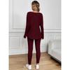 Women V Neck Long Sleeve Thin Casual Two Piece Loungewear Set With Long Pants