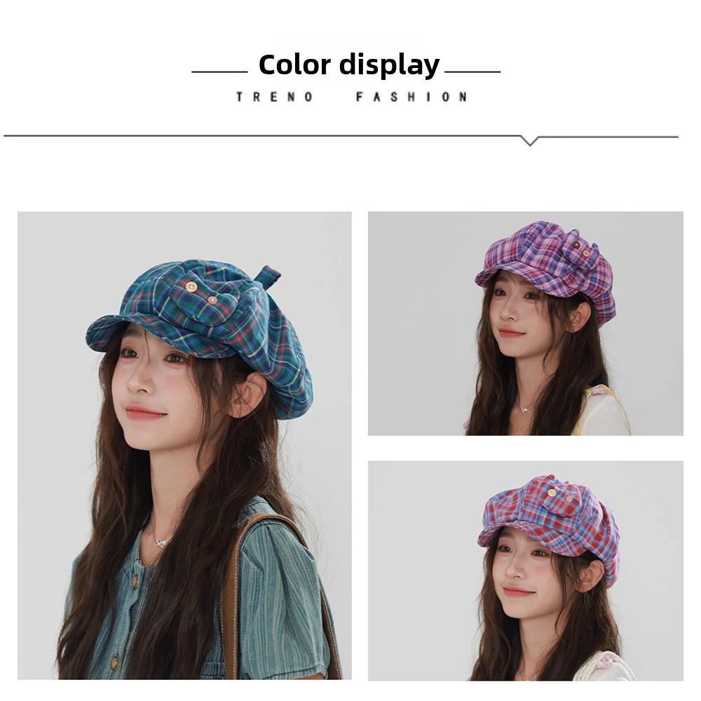 Korean Style Japanese Button Hat Sun Protection Octagonal Caps Retro Newsboy Cap  Girls