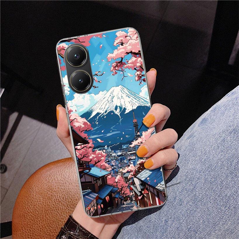 Japanese Cherry Mount Fuji Phone Case For Xiaomi Poco X7 X6 X5 Pro F7 Ultra Redmi 15C 15 13C 13 12C 12 10 10A 10C 9 9A 9C 9T Cov