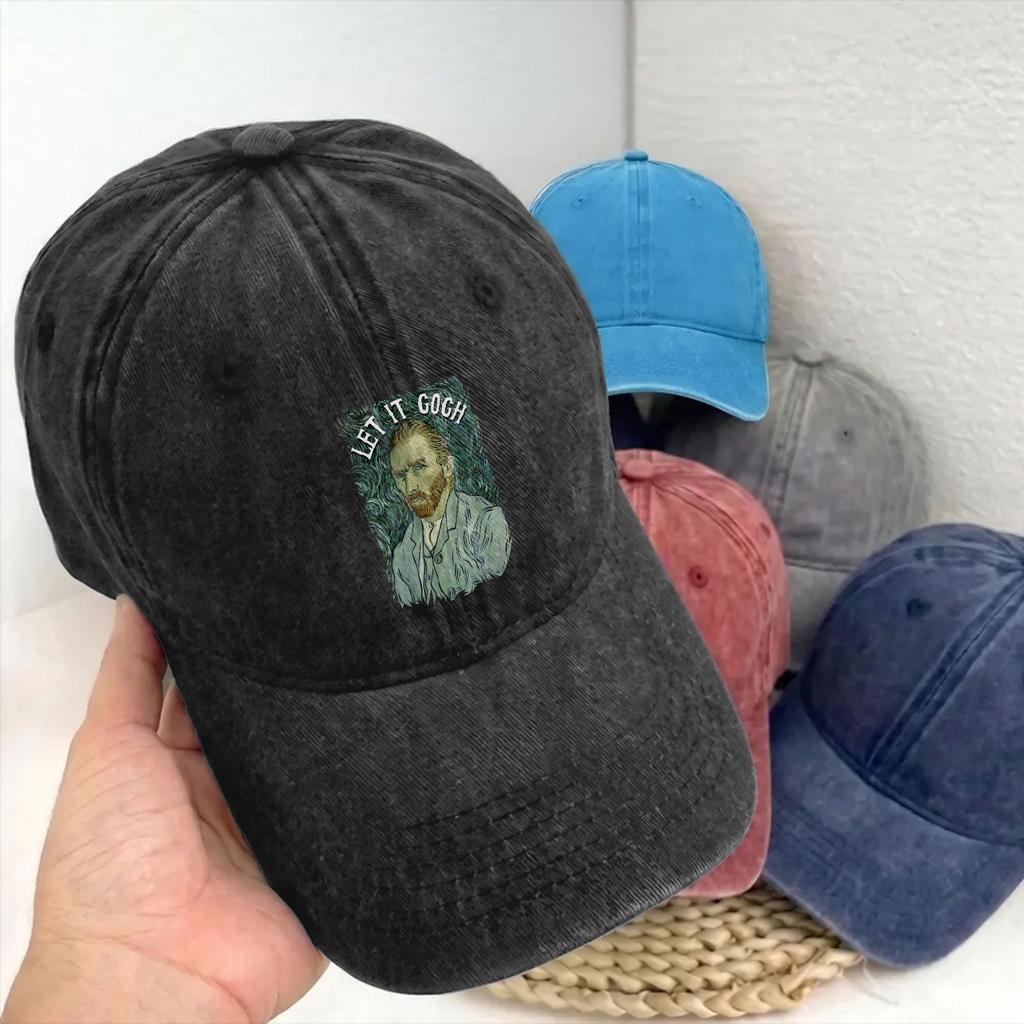 Let it Gogh Funny Vincent Van Gogh Starry Night Unstructured Baseball Cap Painting Distressed Cotton Hat Adjustable Snapback