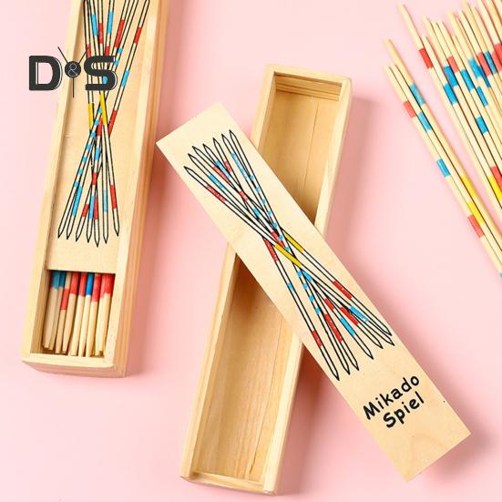 Wooden Pick-Up Sticks Game with Box Kids Adults Interactive Classic Board Game Brain Teaser Educational Long Bamboo Stick Picking Desk Toy