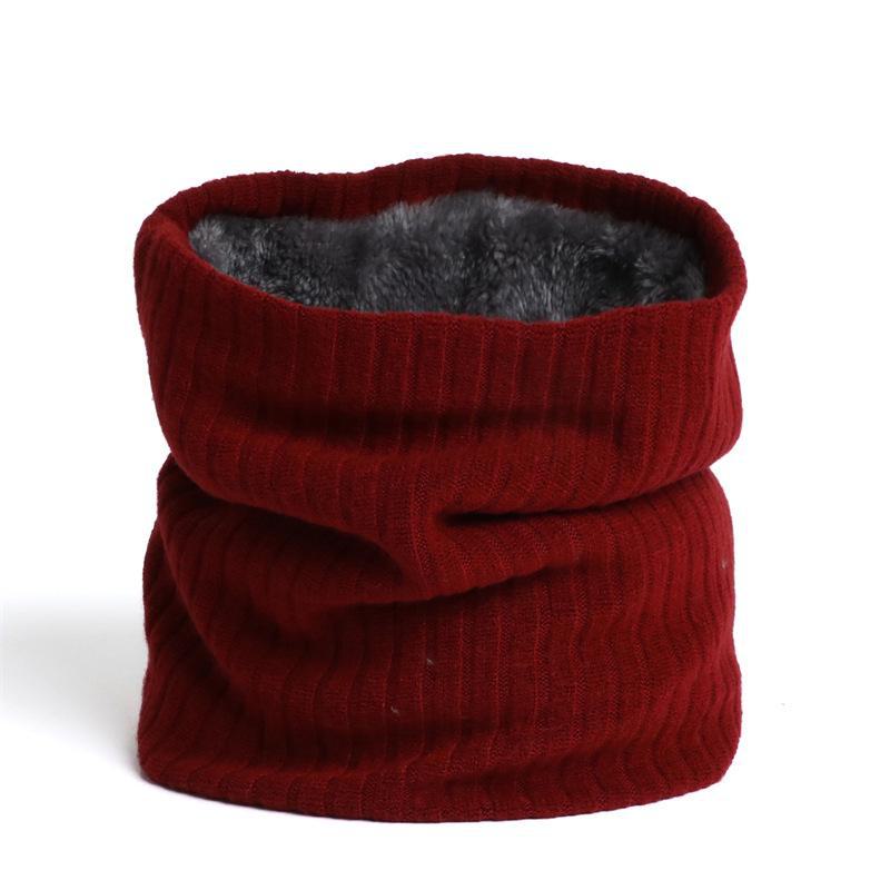 Unisex Winter Knitted Wool Scarf & Elastic Headband - Solid Color, Plus Velvet, Thickened, Warm, Striped Design.