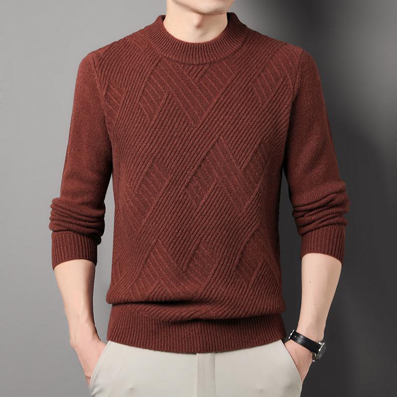 

Men s 100% Pure Wool Round Neck Sweater - Thick, Warm Knit Jacquard for Autumn/Winter 2025. M
