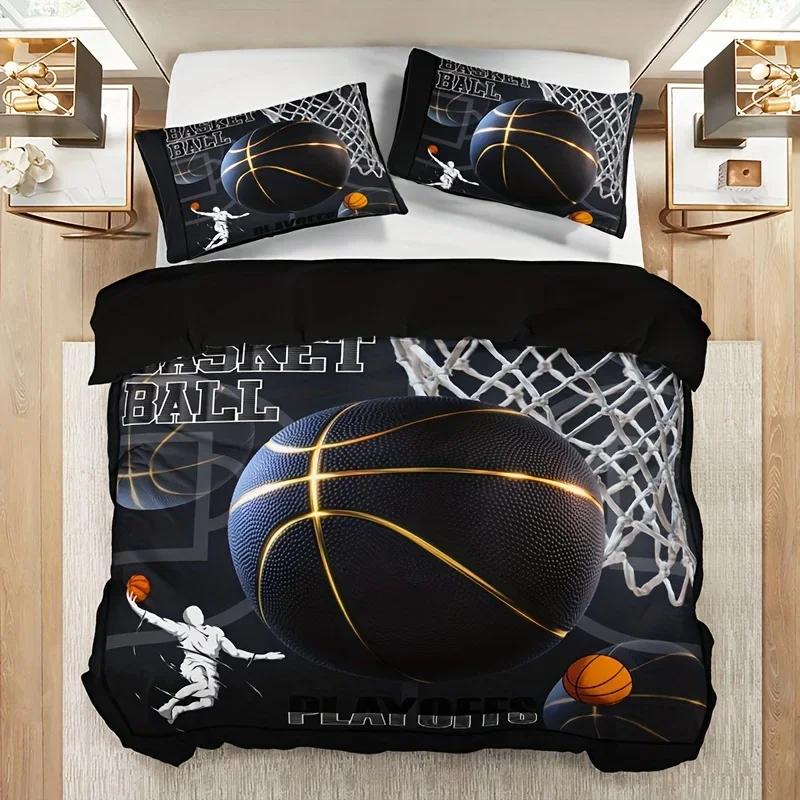 3Pcs Sports Basketball Hd Printed Duvet Cover Set Vibrant Soft Breathable Bedding With 1 Duvet Cover And 2 Pillowcases