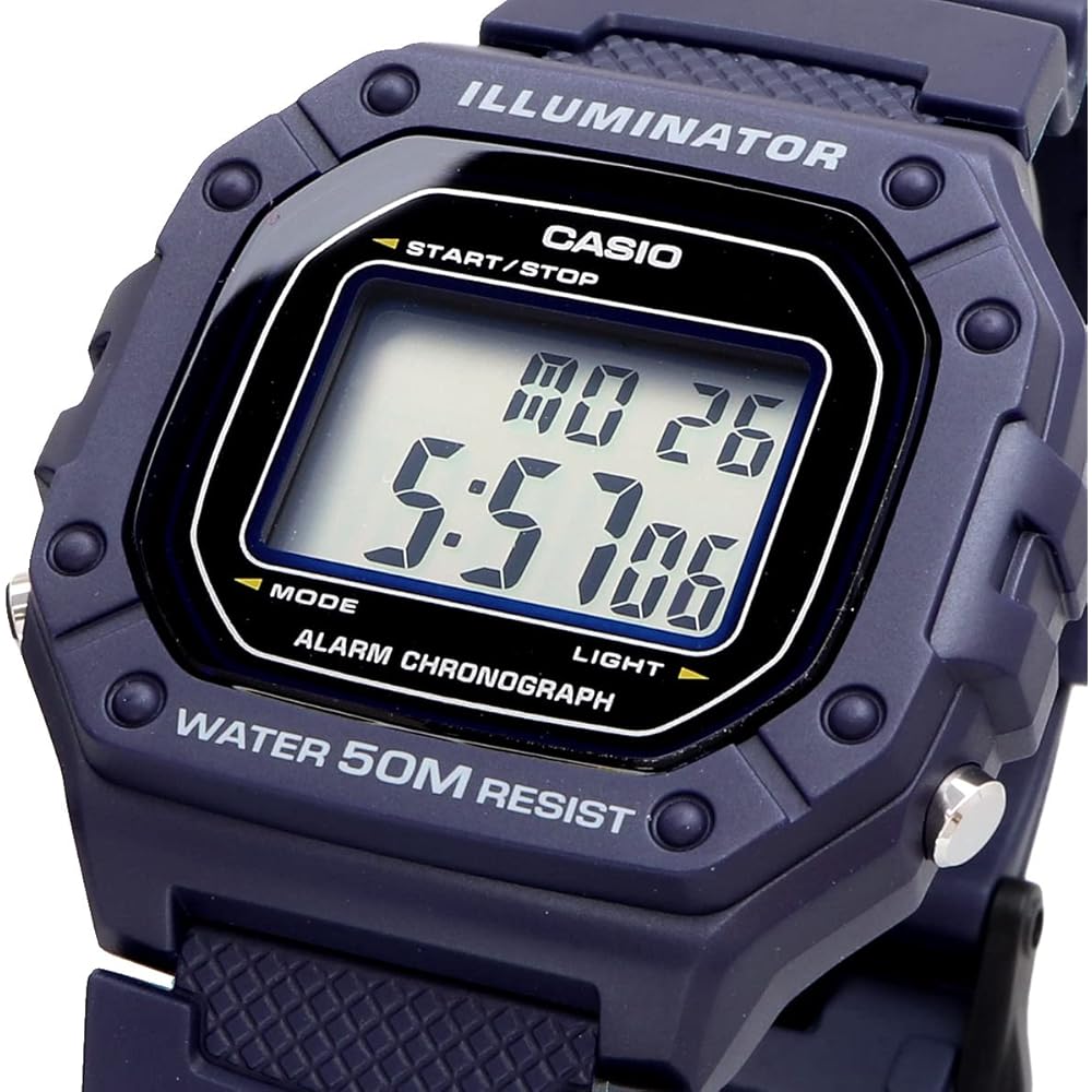 Casio Standard Digital W-218H-2A Navy Watch Unisex Water Resistant Lightweight