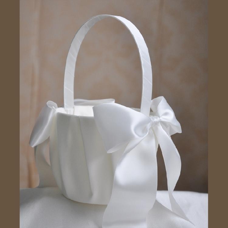 Romance Wedding Ceremony Flower Basket Flower Girl Basket with Satined Wrapped Easy Hold Handle Flower Holder for Bride