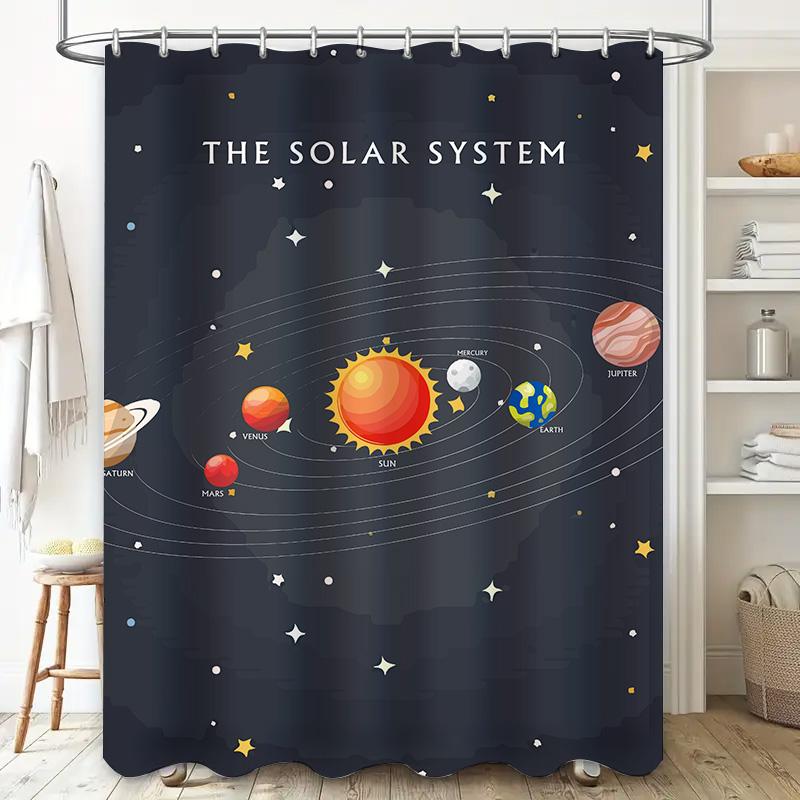 Decorate Your Bath With Our Solar System Shower Curtain Vivid Colors High-Quality Fabric For A Luxurious Touch